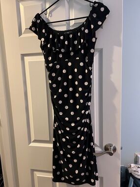 American Living Navy Blue and White Polka Dot Dress